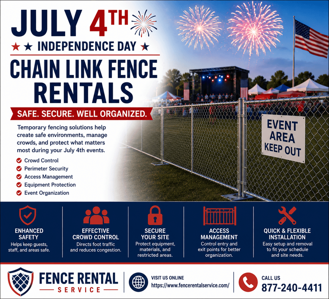 Chain Link Fence Rentals Help Support Safe July 4th Independence Day Events