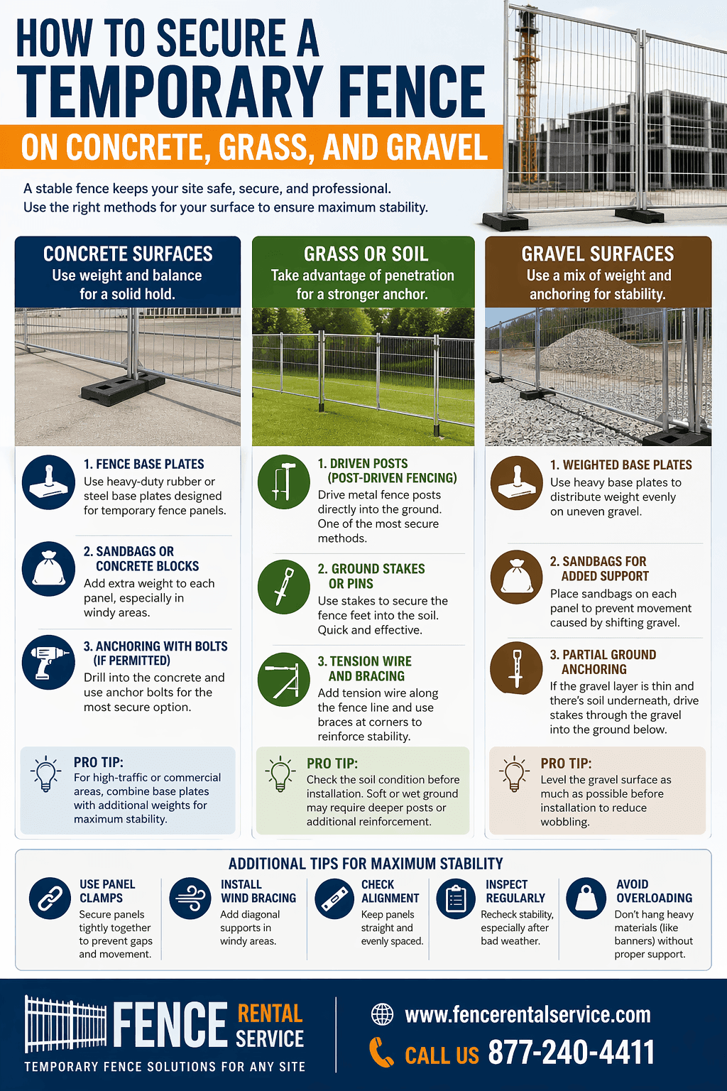 How to Secure a Temporary Fence on Concrete, Grass, and Gravel: A Practical Guide for Stability and Safety