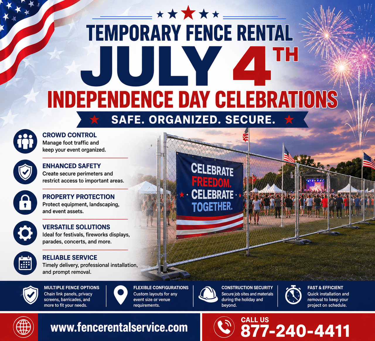 Temporary Fence Rentals for Safe and Organized July 4th Independence Day Celebrations